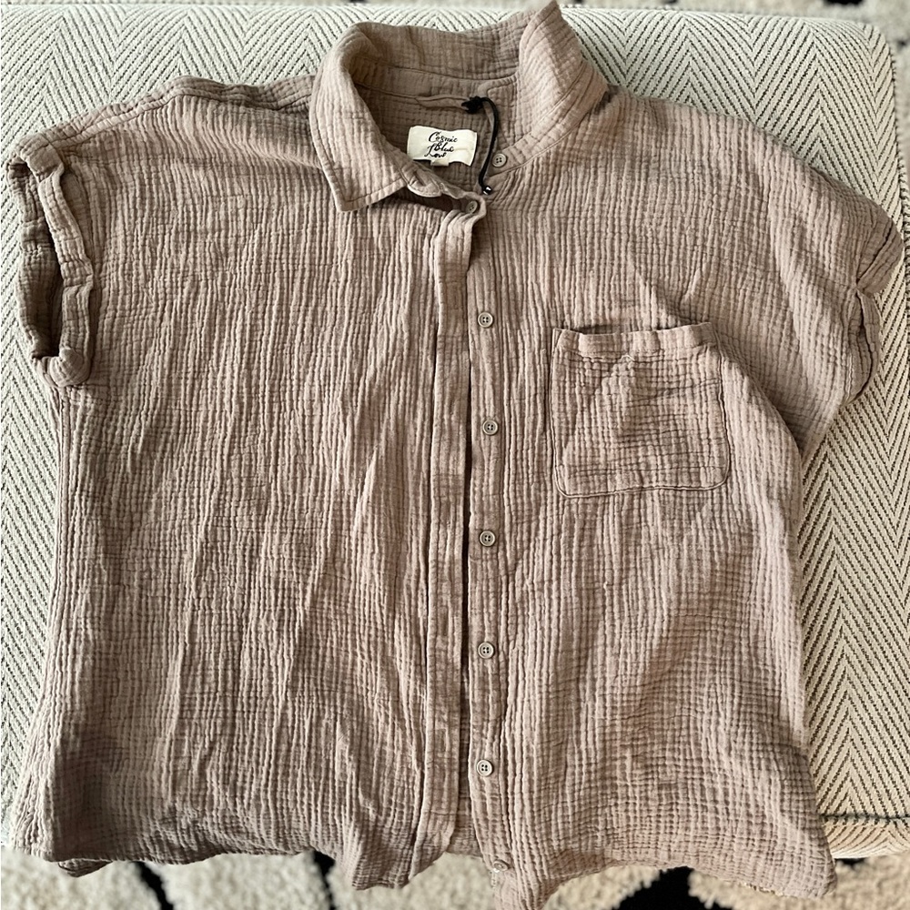 Cosmic Blue Love Button Down Top